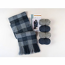 Rigid Heddle Scarf Kit | Make your own Blue and Gray Buffalo Check Wool Scarf