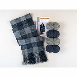 Rigid Heddle Scarf Kit | Make your own Blue and Gray Buffalo Check Wool Scarf