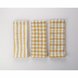 Rigid Heddle Kit | Weave your own kitchen towels | Set of 3 Towels Gingham Mustard and Natural