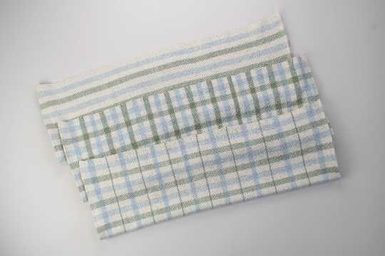 Hand-Loomed Cotton Kitchen Towels, Set of 2: Blue Pinstripe - Amsha