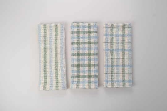 Hand-Loomed Cotton Kitchen Towels, Set of 2: Blue Pinstripe - Amsha